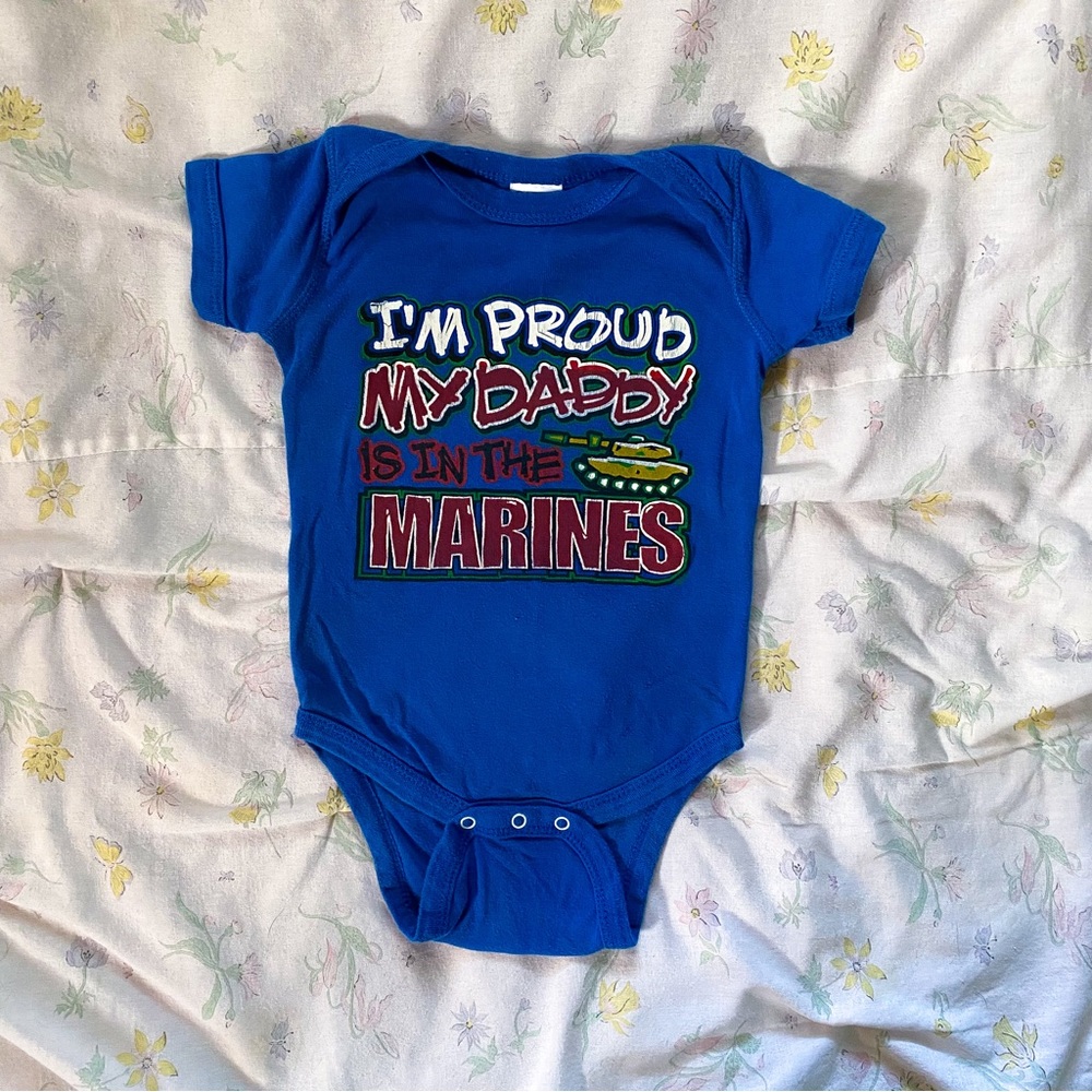 3/$12 Rabbit Skins Blue Marines Onesie 12m